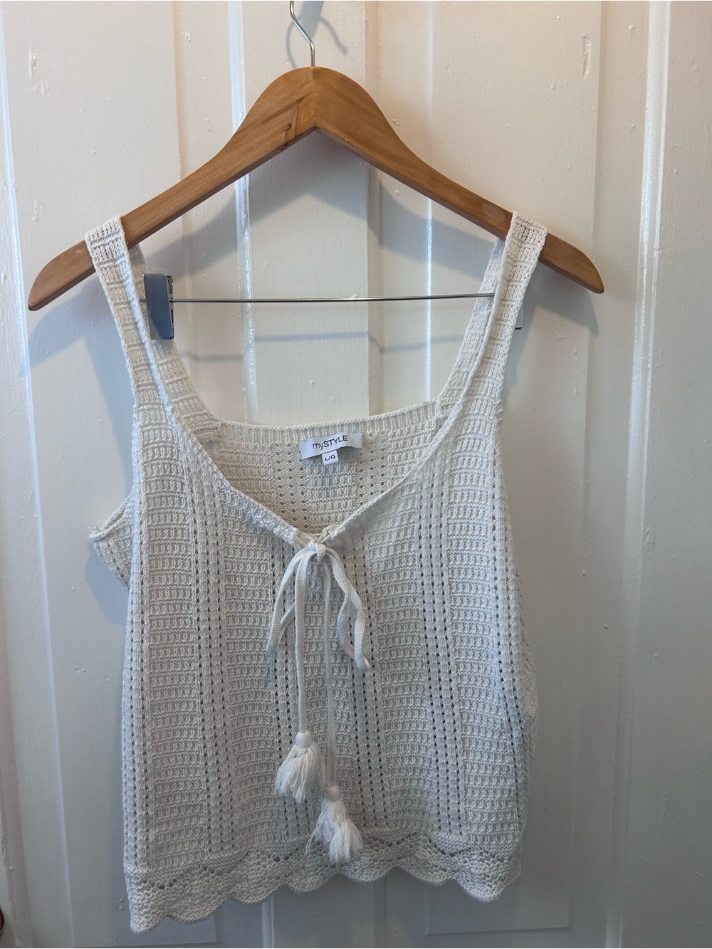 Women's Cream Crochet Tie-Front Tank Top